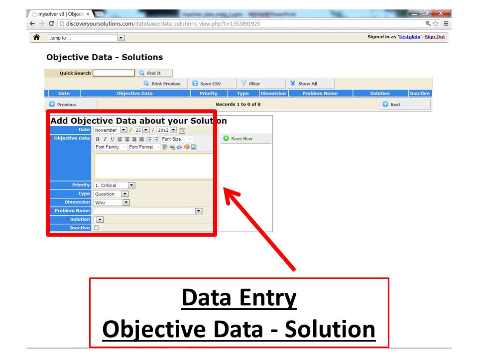 Data Entry Form for the MySolver™ database