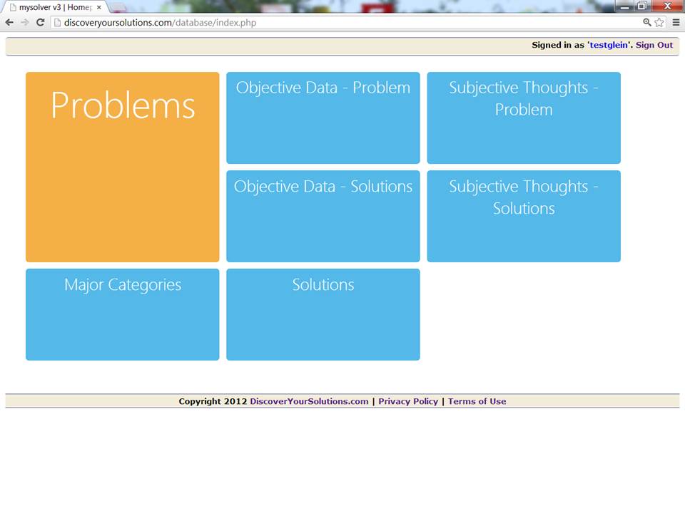 Screenshot of the Main Menu for the MySolver™ database.
