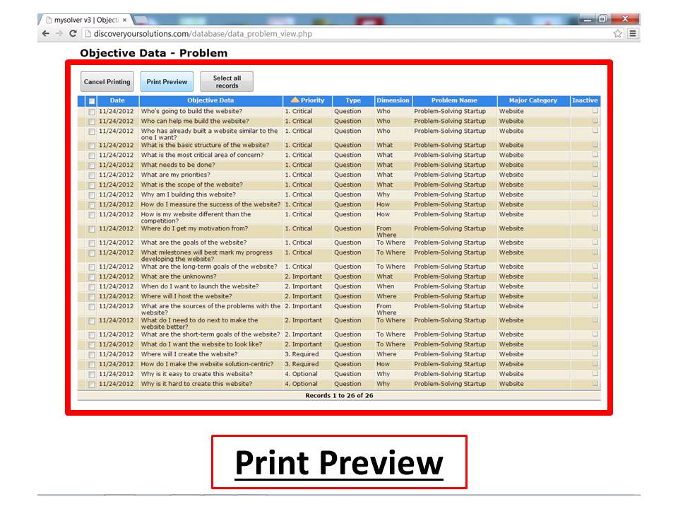 Print  data from the MySolver™ database